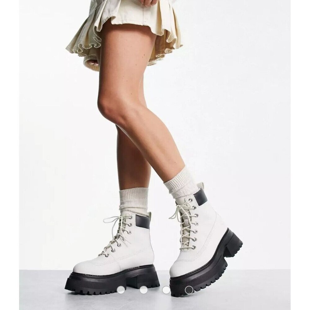 Timberland Sky White Leather Lace Up Chunky Platform Combat Boot Women’s Size 9 - Picture 13 of 13